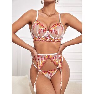Sexy Sheer Floral Embroidered Lingerie Set